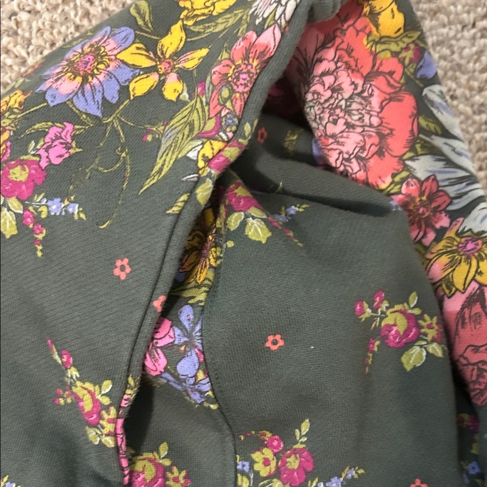 NATURAL LIFE Olive Floral Hooded Sweatshirt with Pink & Yellow Blooms- XL oversi - Picture 4 of 8